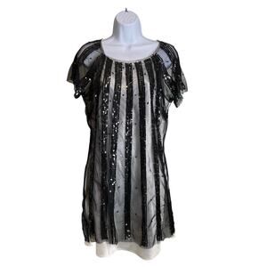 Arden B. Y2K Women's Black Sequin Stripe Mini Dress Size L Flapper Gatsby Party